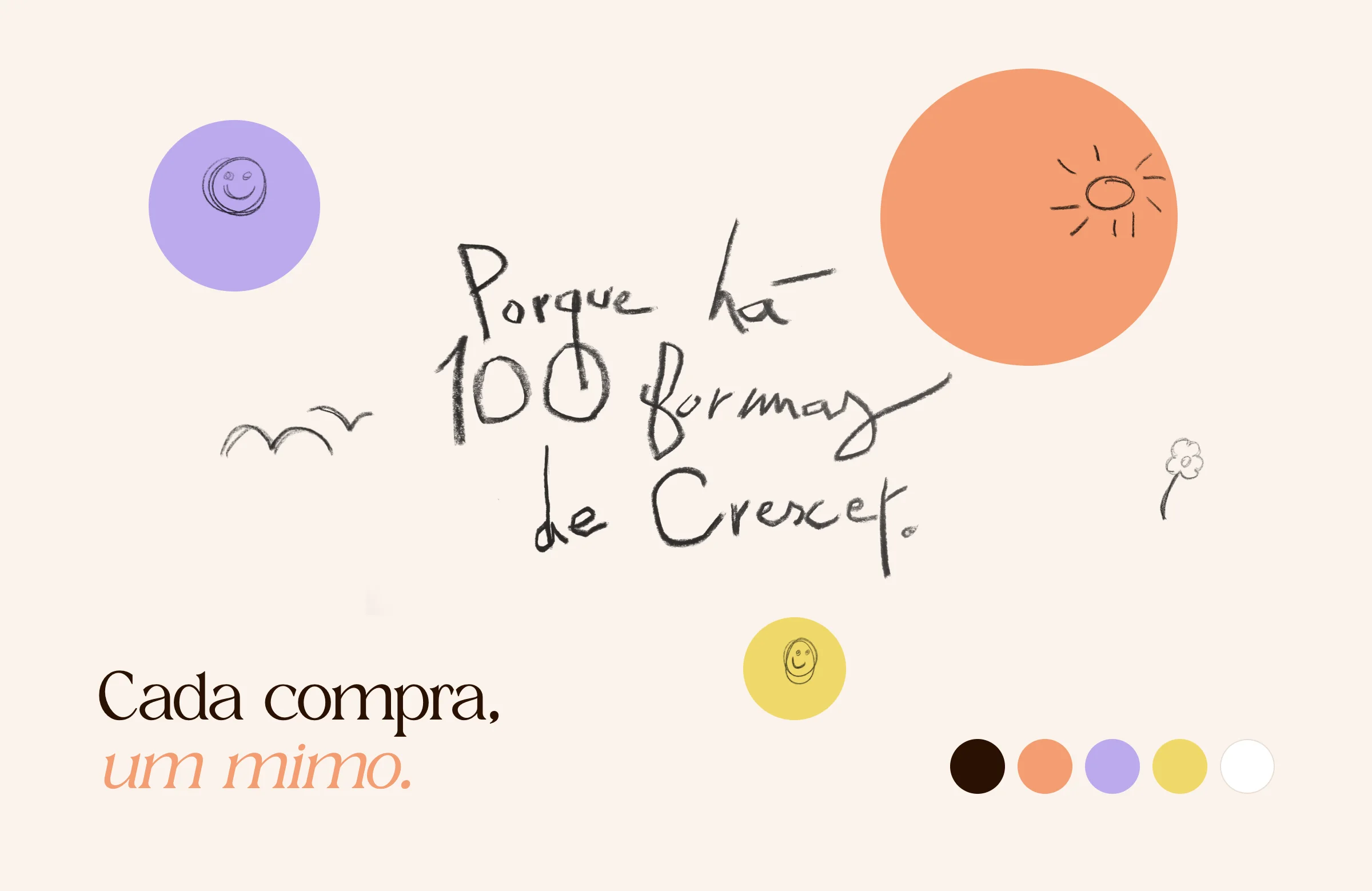 100% Bebé identity: the pencil handwriting, doodles and the peach, lilac, yellow and brown palette