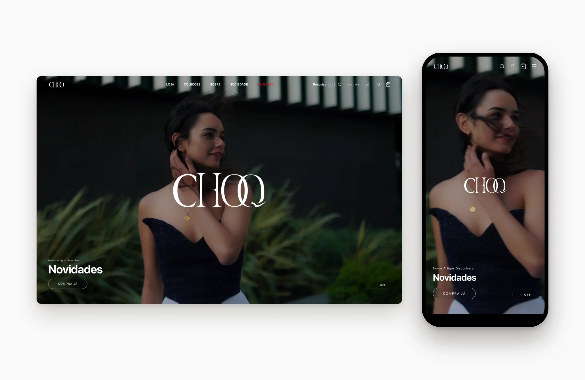 CHOQ homepage on desktop and mobile with the new arrivals