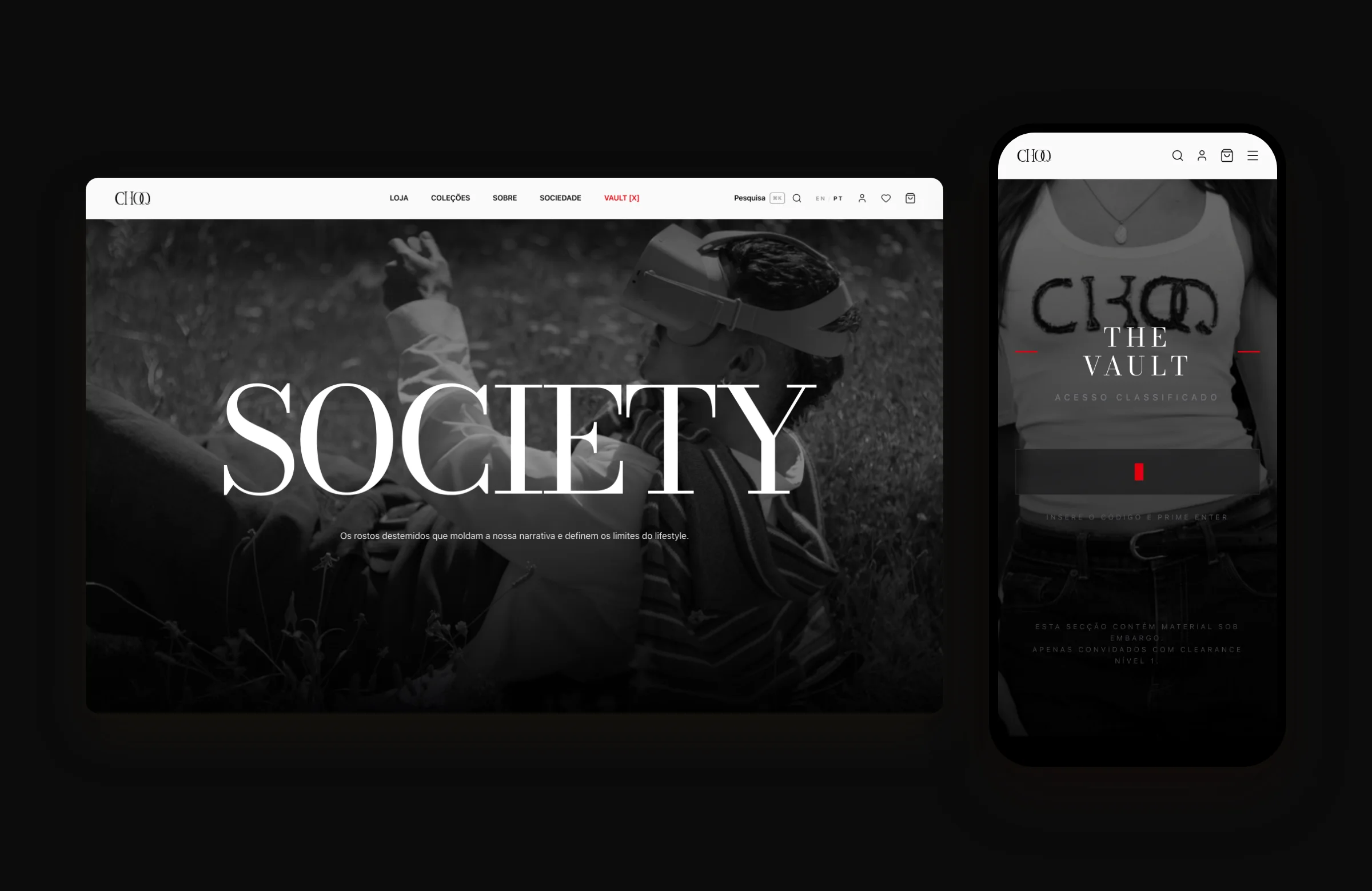 CHOQ Society page and the Vault on mobile