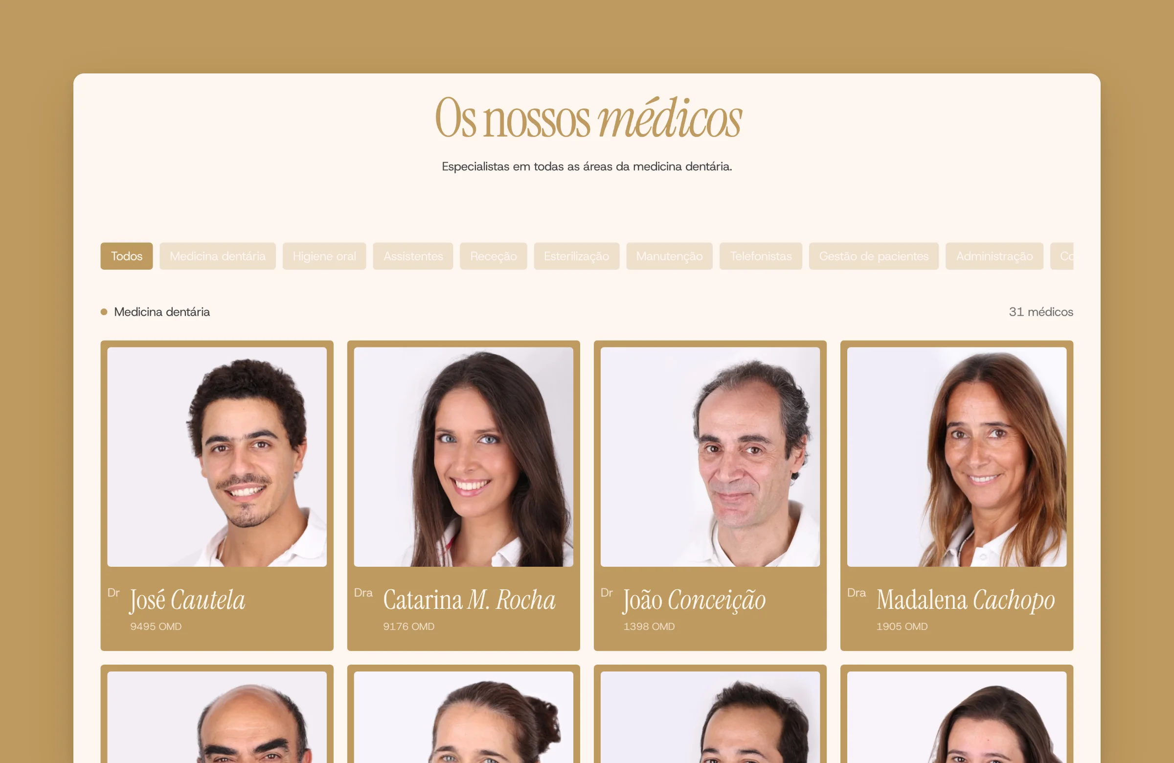 Clínica Cautela team page: the doctors' portraits, filtered by area