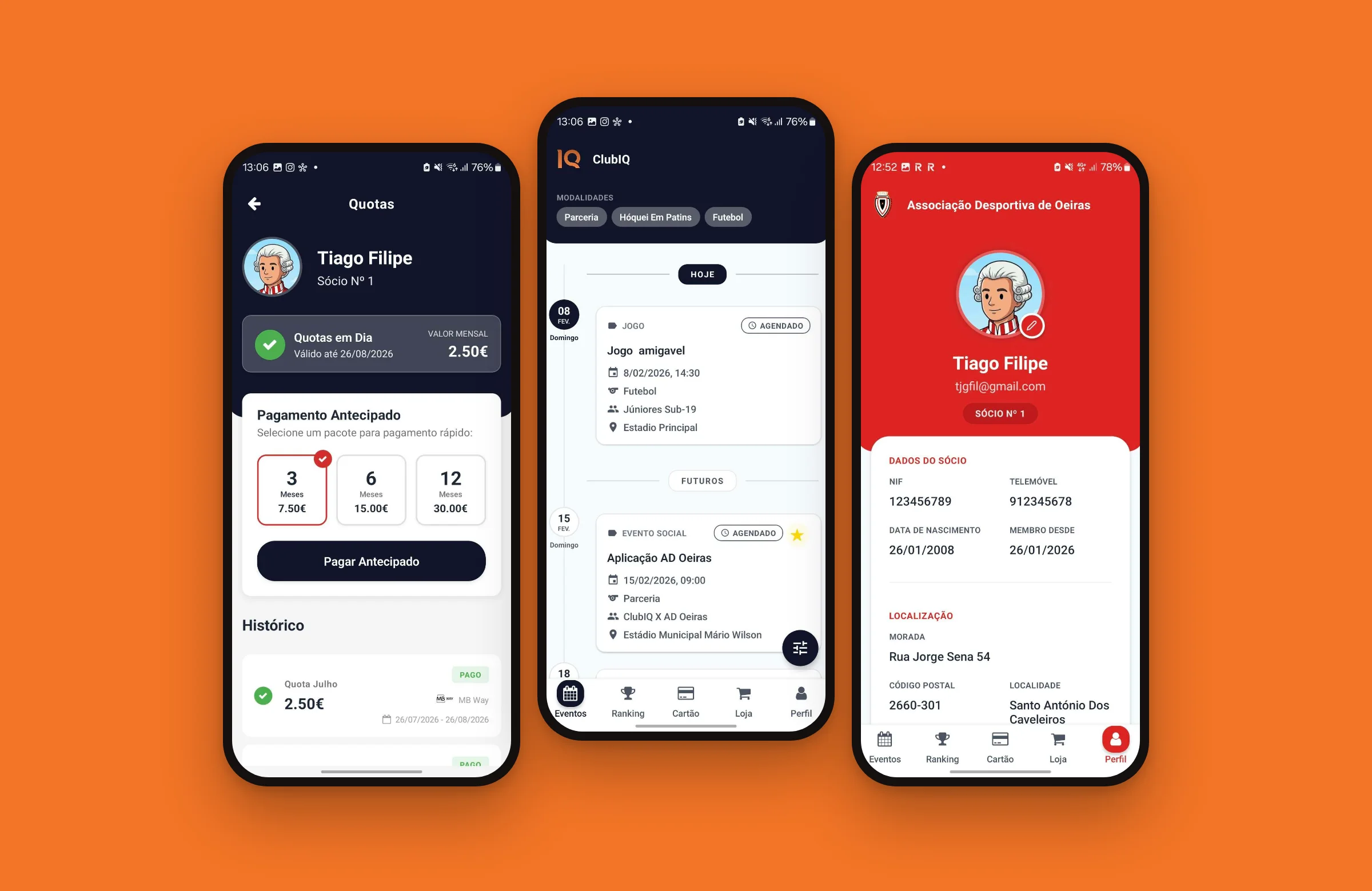 Club IQ member app: paying membership fees in advance, the events calendar and the member profile