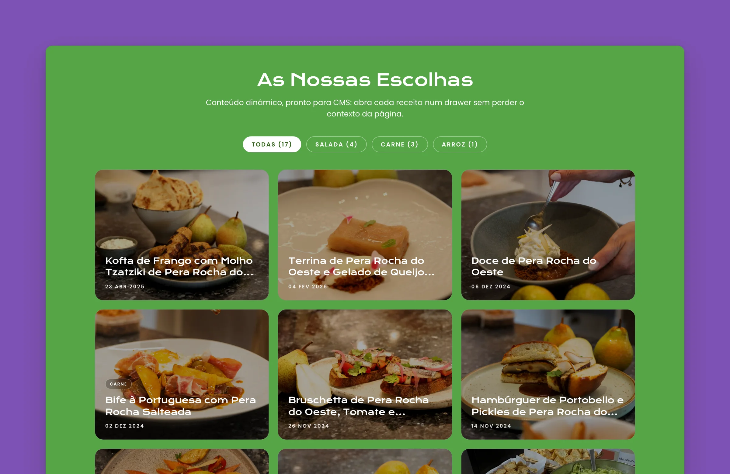 Granfer recipes grid filtered by category