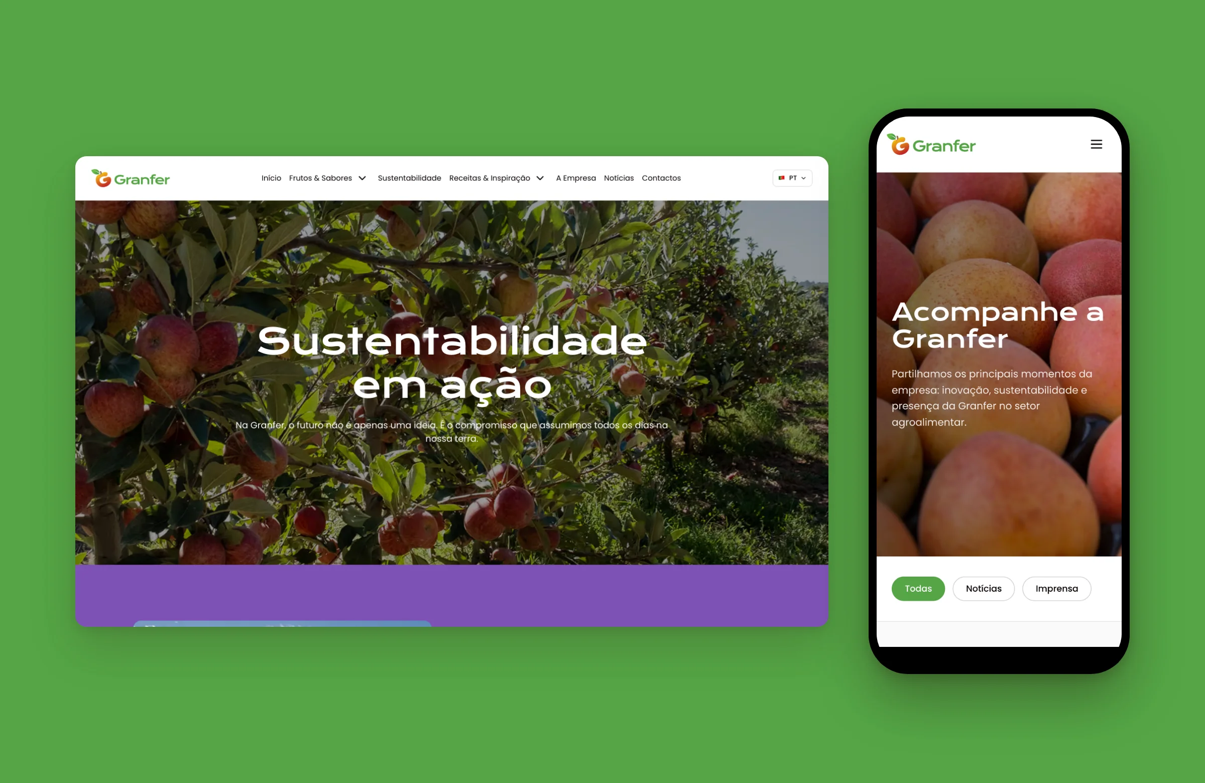 Granfer sustainability page and news on mobile