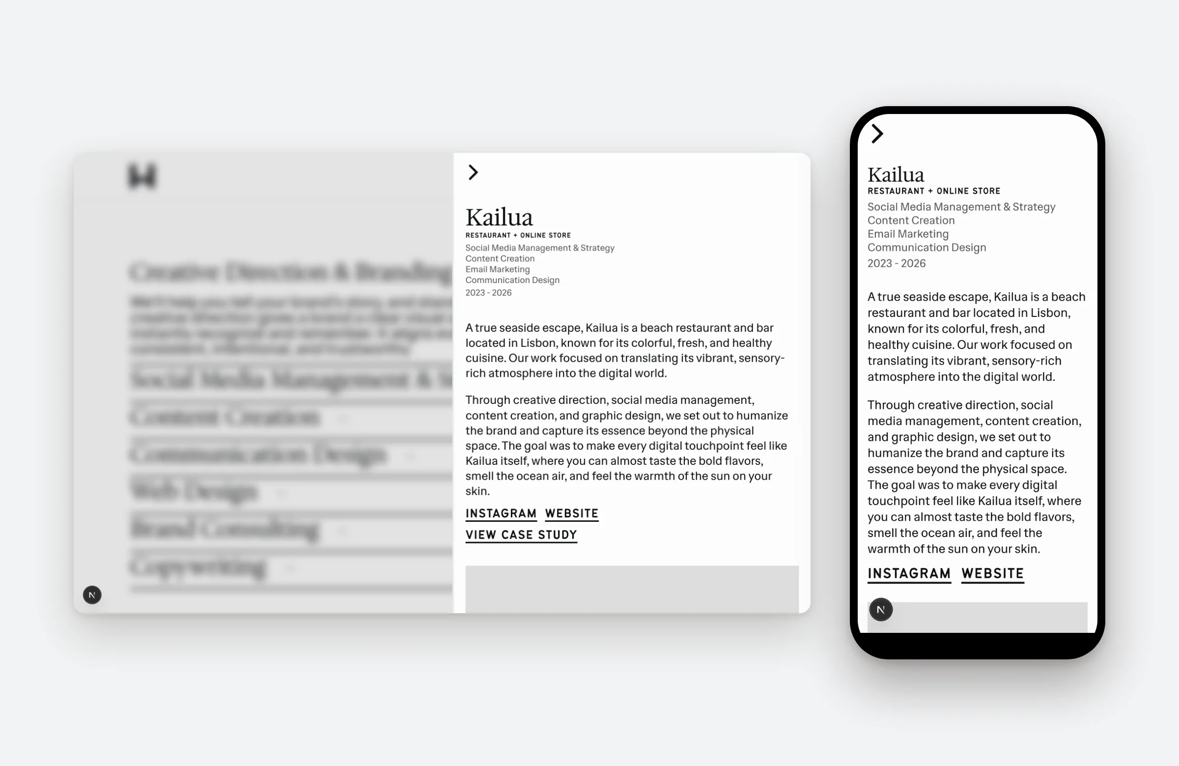 Heatūs client modal for Kailua, with the scope and the years of work
