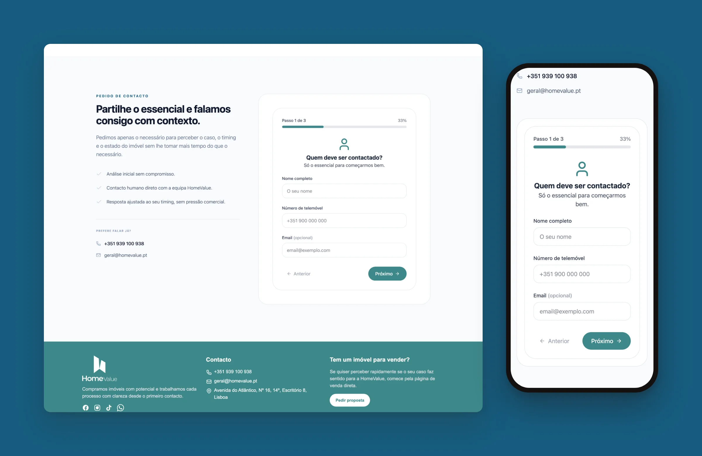 HomeValue three-step contact form on desktop and mobile