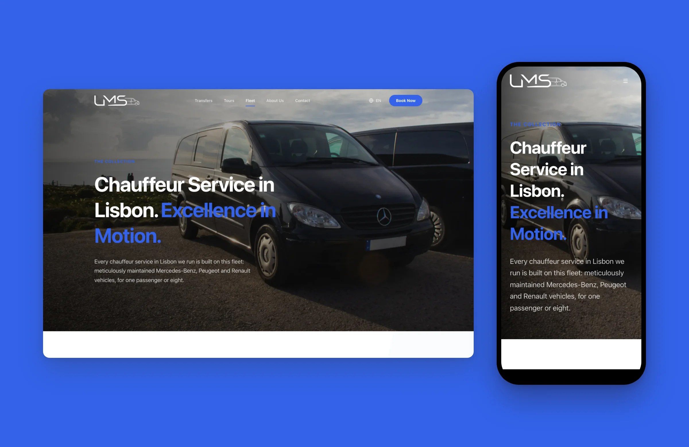 LMS chauffeur fleet page on desktop and mobile