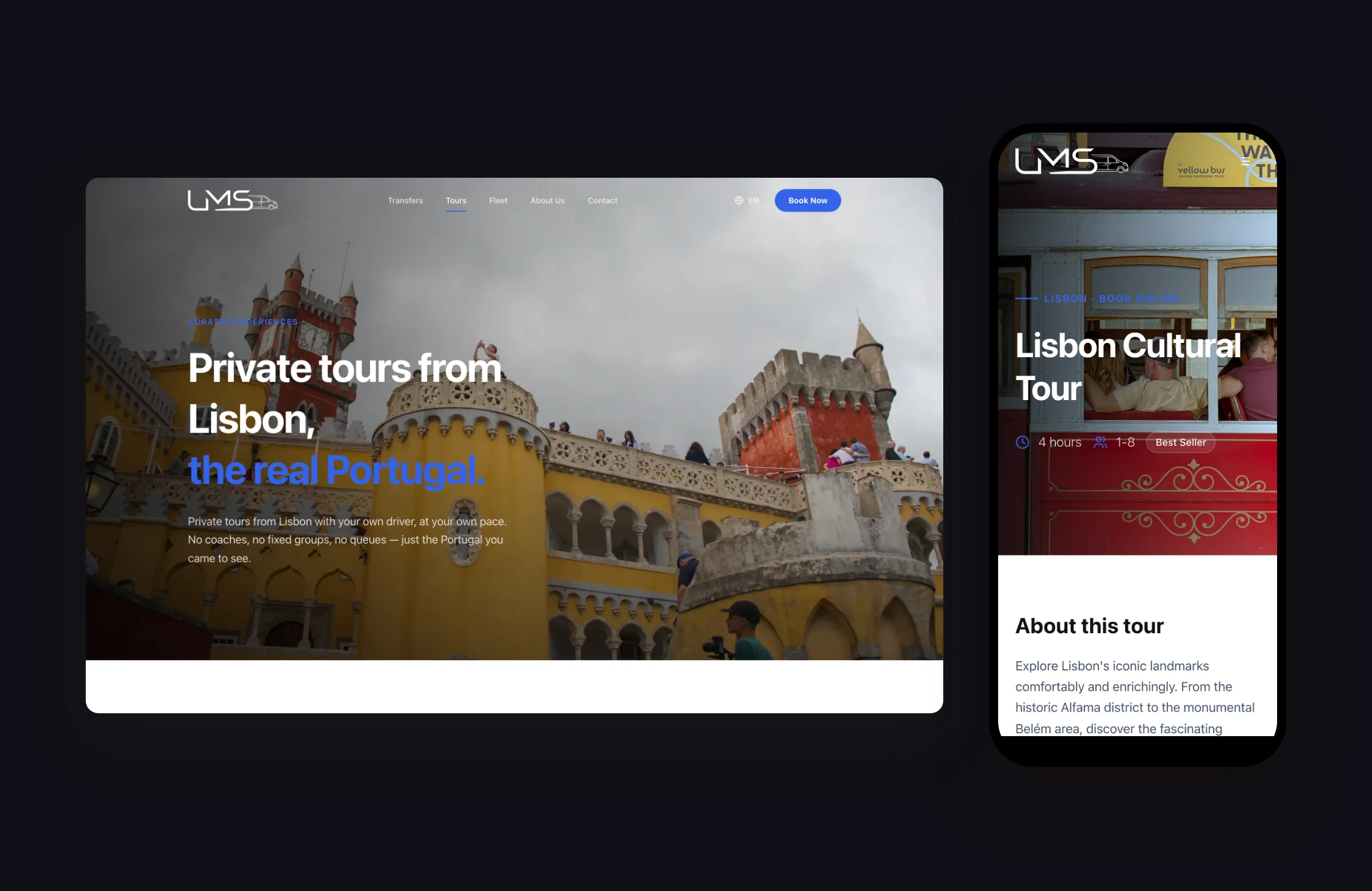 LMS private tours from Lisbon and the Lisbon tour page on mobile