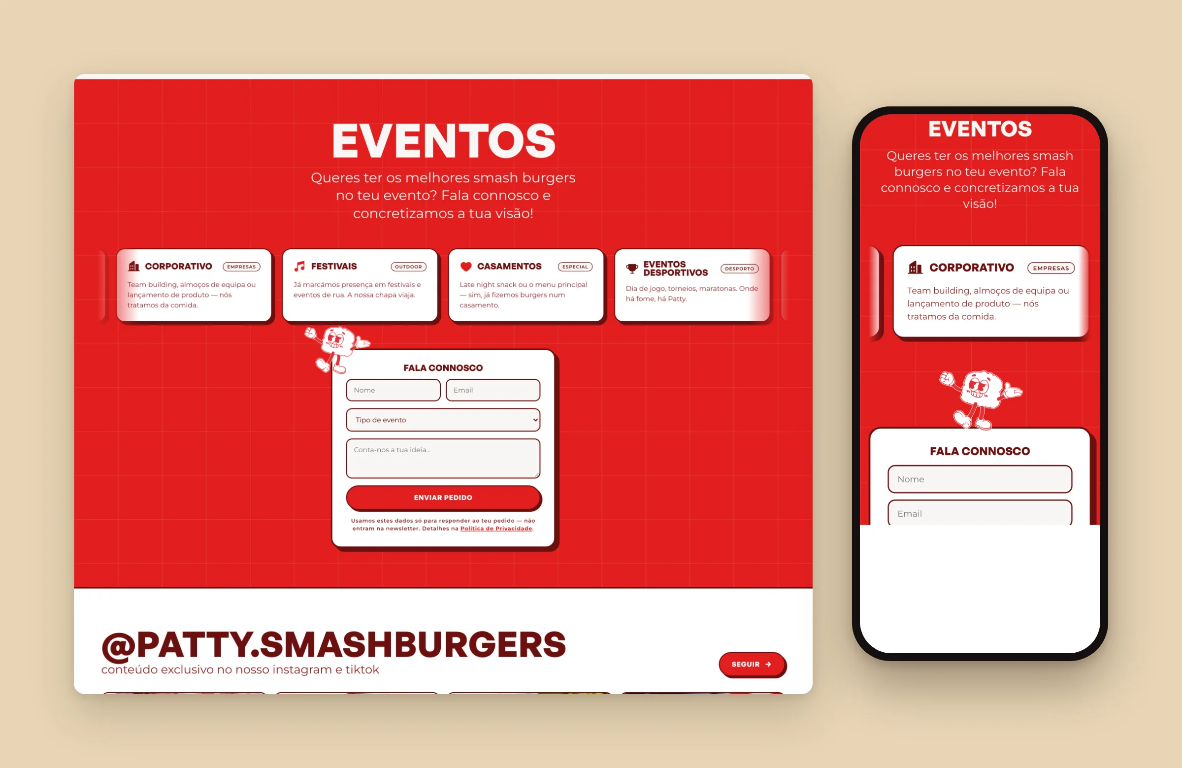 Patty events: corporate, festivals, weddings and sports, with the request form
